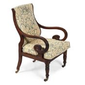 A REGENCY MAHOGANY BERGERE ARMCHAIR, CIRCA 1820