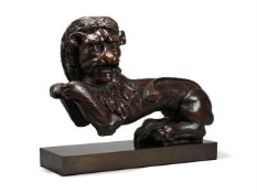 A CARVED OAK FIGURE OF A HERALDIC LION, PROBABLY 17TH CENTURY
