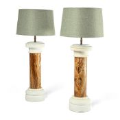 A PAIR OF ALABASTER FIORITO AND WHITE MARBLE TABLE LAMPS, LATE 19TH OR EARLY 20TH CENTURY