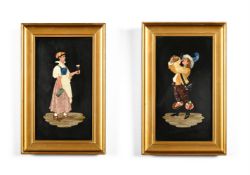 A PAIR OF PIETRA DURA FIGURAL PANELS, ITALIAN, LATE 19TH CENTURY