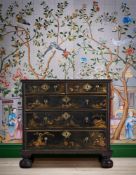 A WILLIAM & MARY BLACK LACQUER AND CHINOISERIE DECORATED CHEST OF DRAWERS, CIRCA 1690