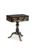 Y A CHINESE EXPORT BLACK AND GILT LACQUERED WORK TABLE, SECOND HALF 19TH CENTURY