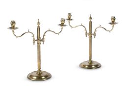 A PAIR OF GEORGE III ADJUSTABLE BRASS DOUBLE CANDLESTICKS, MID OR LATE 18TH CENTURY