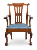 A GEORGE II FRUITWOOD OPEN ARMCHAIR, CIRCA 1750