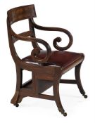 A REGENCY MAHOGANY METAMORPHIC LIBRARY ARMCHAIR, ATTRIBUTED TO MORGAN & SANDERS, CIRCA 1815