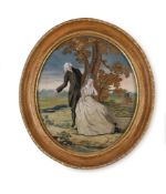 A LATE REGENCY NEEDLEWORK PICTURE 'THE PROPOSAL', EARLY 19TH CENTURY