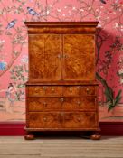 A FINE WILLIAM & MARY BURR AND FIGURED WALNUT CABINET ON CHEST, CIRCA 1690