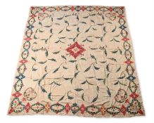 AN ENGLISH CREWEL WORK BED HANGING, CIRCA 1680-1730