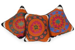 A GROUP OF THREE UZBEK SUZANI CUSHIONS, SECOND HALF 20TH CENTURY AND LATER