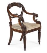 Y A GEORGE IV CARVED ROSEWOOD ARMCHAIR, ATTRIBUTED TO GILLOWS, CIRCA 1825