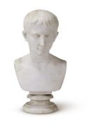 AFTER THE ANTIQUE, A CARRARA MARBLE BUST OF AUGUSTUS CAESAR BY PIETRO TRAFINI, DATED 1852