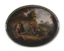 A RARE REGENCY SHAKESPEARE SUBJECT TOLE PEINTE OVAL TRAY, EARLY 19TH CENTURY
