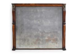 Y A GEORGE III ROSEWOOD, SATINWOOD AND BRASS MOUNTED MIRROR, CIRCA 1810