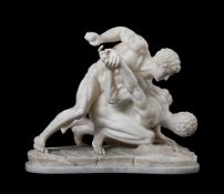 AFTER THE ANTIQUE, A LARGE CARVED ALABASTER GROUP, 'THE UFFIZI WRESTLERS', MID 19TH CENTURY