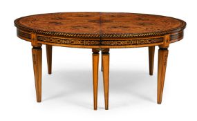 A NORTH ITALIAN CYPRESS WOOD AND PENWORK CENTRE TABLE OR PAIR OF CONSOLE TABLES, 20TH CENTURY