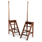 A PAIR OF VICTORIAN OAK FLIGHTS OF LIBRARY STEPS, SECOND HALF 19TH CENTURY