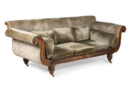 Y A REGENCY CARVED ROSEWOOD AND UPHOLSTERED SOFA, CIRCA 1820