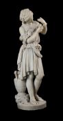 A CARRARA MARBLE FIGURE OF A YOUNG GIRL FETCHING WATER, ITALIAN, 19TH CENTURY