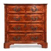 Y AN UNUSUAL GEORGE III SERPENTINE CHESTNUT AND WALNUT CHEST OF DRAWERS, LATE 19TH CENTURY