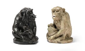 λ AFTER GUIDO RIGHETTI (ITALIAN 1875-1958), AN ANIMALIER BRONZE OF A SEATED APE