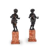 A PAIR OF VENETIAN BRONZE FIGURES, EMBLEMATIC OF THE ARTS, 17TH OR 18TH CENTURY