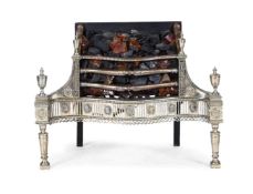 A WHITE METAL AND STEEL SERPENTINE BASKET GRATE, IN THE GEORGE III STYLE, MID 20TH CENTURY