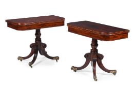 Y A PAIR OF REGENCY MAHOGANY AND KINGWOOD TEA TABLES, CIRCA 1815