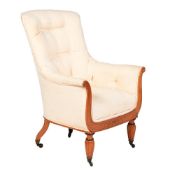 A SATINWOOD AND BIRD'S EYE MAPLE LIBRARY ARMCHAIR ENGLISH OR FRENCH, CIRCA 1820-1830