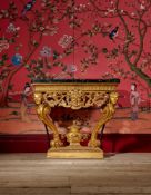 A GILTWOOD AND PORTORO MARBLE CONSOLE TABLE, IN THE MANNER OF WILLIAM KENT, POSSIBLY CIRCA 1740
