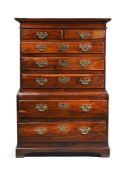 A GEORGE III SOLID YEW WOOD CHEST ON CHEST, CIRCA 1790