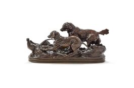 ANTOINE-LOUIS BARYE (1795-1875), AN ANIMALIER BRONZE 'DEUX CHIENS EN ARRÊT SUR DES FAISANS'
