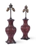 A PAIR OF CINNABAR LACQUER VASES, LATE 19TH OR 20TH CENTURY