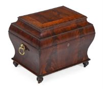 A GEORGE IV MAHOGANY AND AMBOYNA BANDED UNUSUAL DRINKS CHEST, CIRCA 1830
