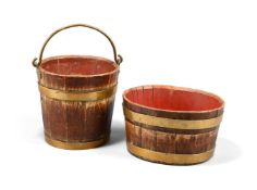 TWO SMALL FOLK ART GRAINED COOPERED BUCKETS, EARLY 19TH CENTURY