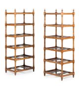 AN UNUSUAL PAIR OF VICTORIAN SATINBIRCH 'COUNTRY HOUSE' SIX TIER ETAGERES OR STANDS, CIRCA 1860