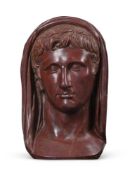 AFTER THE ANTIQUE, A RED MARBLE PORTRAIT HEAD 'AUGUSTUS AS PONTIFEX MAXIMUS', 20TH CENTURY