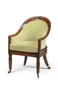 A REGENCY CARVED BEECH 'CURRICLE' ARMCHAIR, ATTRIBUTED TO GILLOWS, CIRCA 1815
