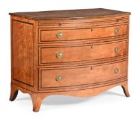 Y A GEORGE III SATINWOOD AND PURPLEHEART COMMODE, CIRCA 1800