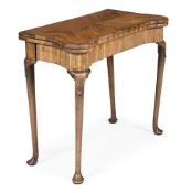 Y A GEORGE II COCUS WOOD CONCERTINA ACTION CARD TABLE, CIRCA 1730
