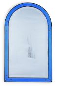 A BLUE GLASS MARGINAL FRAME MIRROR, 20TH CENTURY