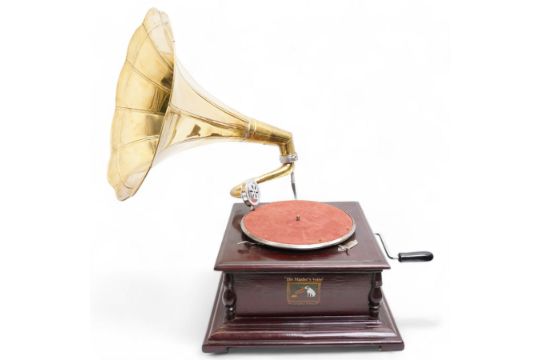 HMV wind up gramophone with fluted metal horn - Image 1 of 4