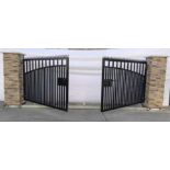 Unused 17 Ft Wrought Iron Double Swing Gates With Stone Effect Pillars