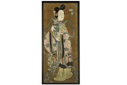 antique Chinese textile with embroidery in silk