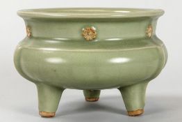 antique Chinese incense burner in green glazed earthenware