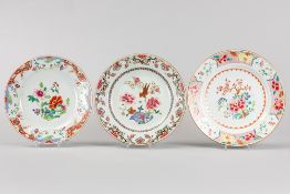 three 18th Cent. Chinese dishes in porcelain with Famille Rose decors