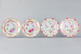 two pairs of 18th Cent. Chinese plates in porcelain with a polychrome floral decor