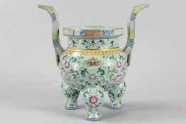 antique Chinese "Bajixiang" incense burner in porcelain with a 'Famille Rose' decor - marked on the