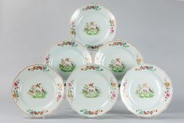 series of six 18th Cent. Chinese plates in porcelain with quite special 'Famille Rose' decor with bi