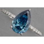 fancy "Vivid Blue" color high quality brilliant cut CVD diamond set in a ring in white gold (18 cara