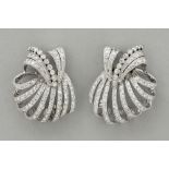 pair of earrings with an elegant fan model in platinum with ca 2 carat of high quality brilliant cut